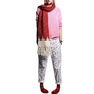 Jack Wills Wool Blend Nordic Tree Scarf, NWOT, Red Cream, OS